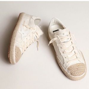 NWOB Golden Goose Super Star Limited Canvas w White Star & Raffia Toe 41